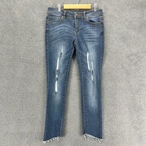 Nine Planet Skinny Jeans womens Size 5 Blue Distressed Low Rise Frayed Hem‎